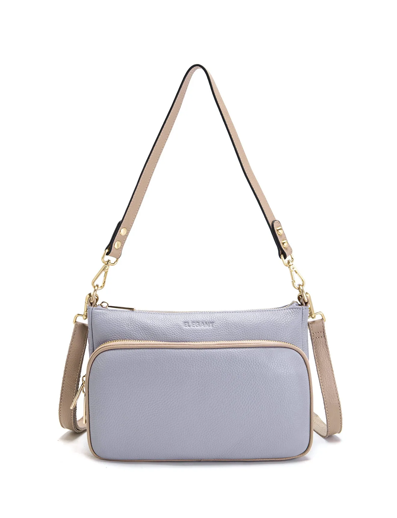 FELICITY LEATHER XBODY BAG- E1-0814A-CORNFLOWER/PUTTY- SALE
