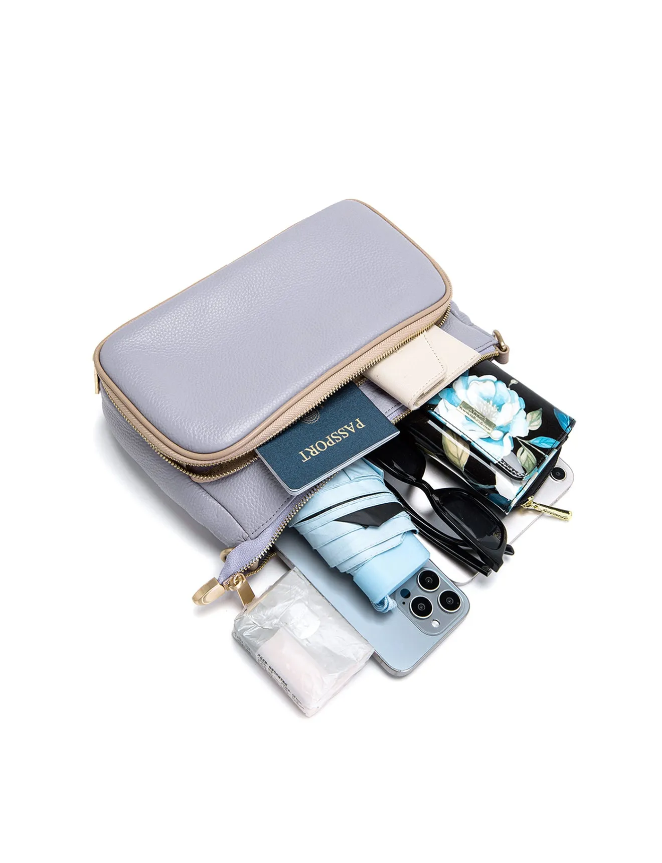 FELICITY LEATHER XBODY BAG- E1-0814A-CORNFLOWER/PUTTY- SALE