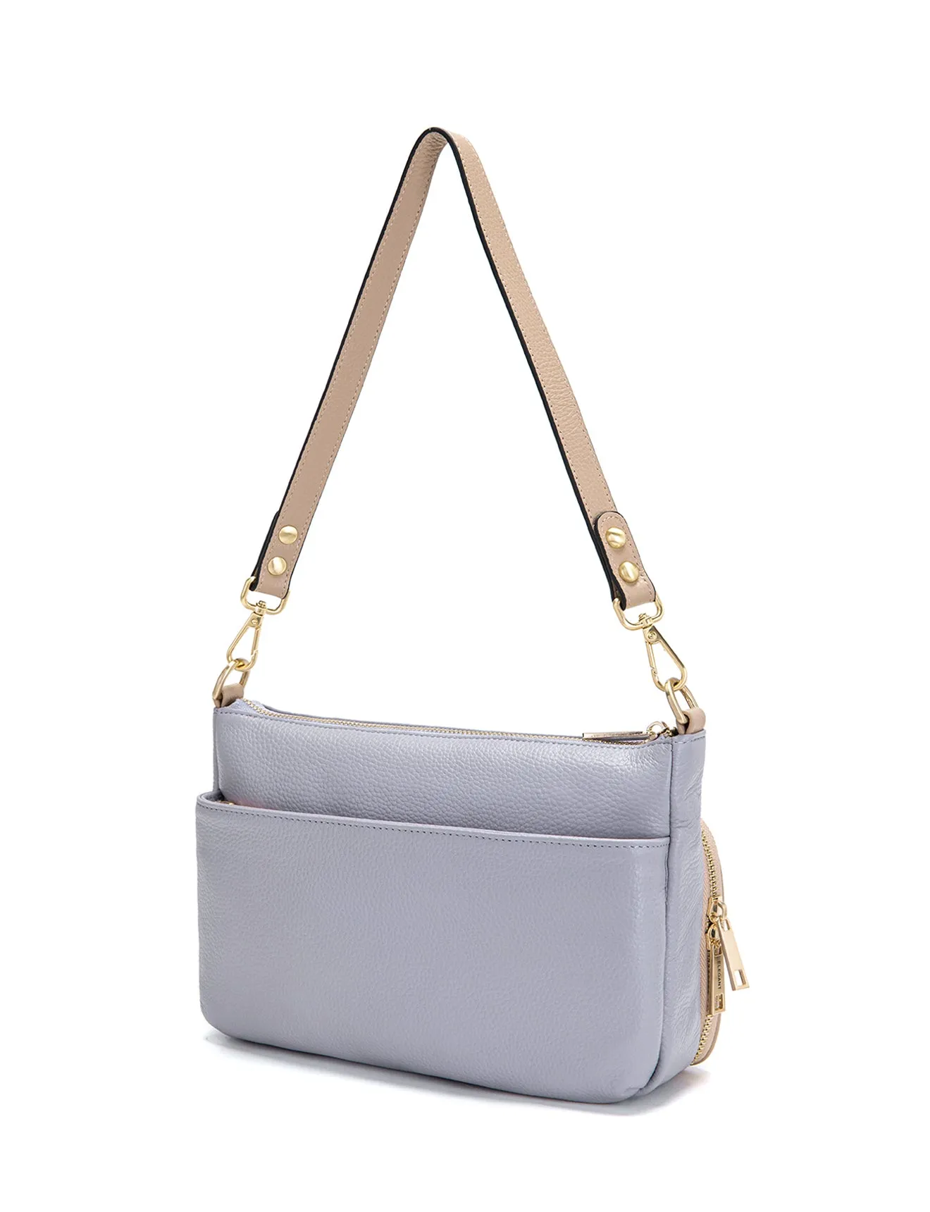 FELICITY LEATHER XBODY BAG- E1-0814A-CORNFLOWER/PUTTY- SALE