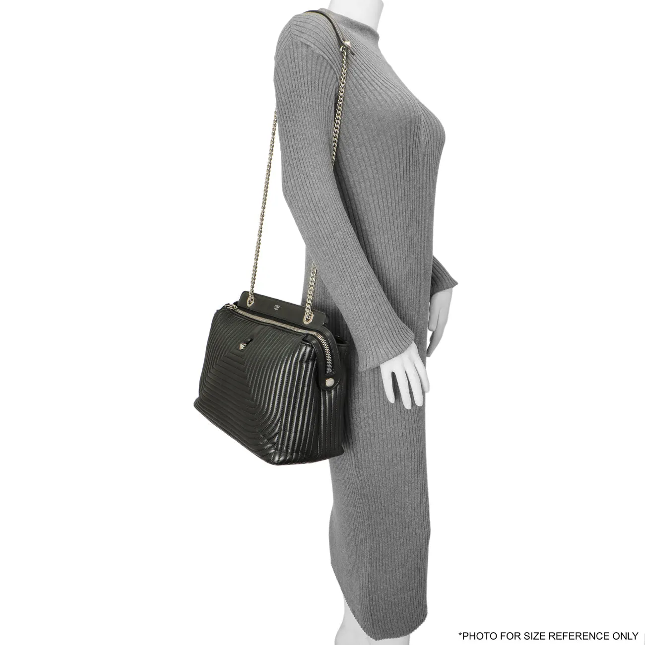 Fendi Black Nappa Trapuntata Medium DotCom Click Chain Satchel