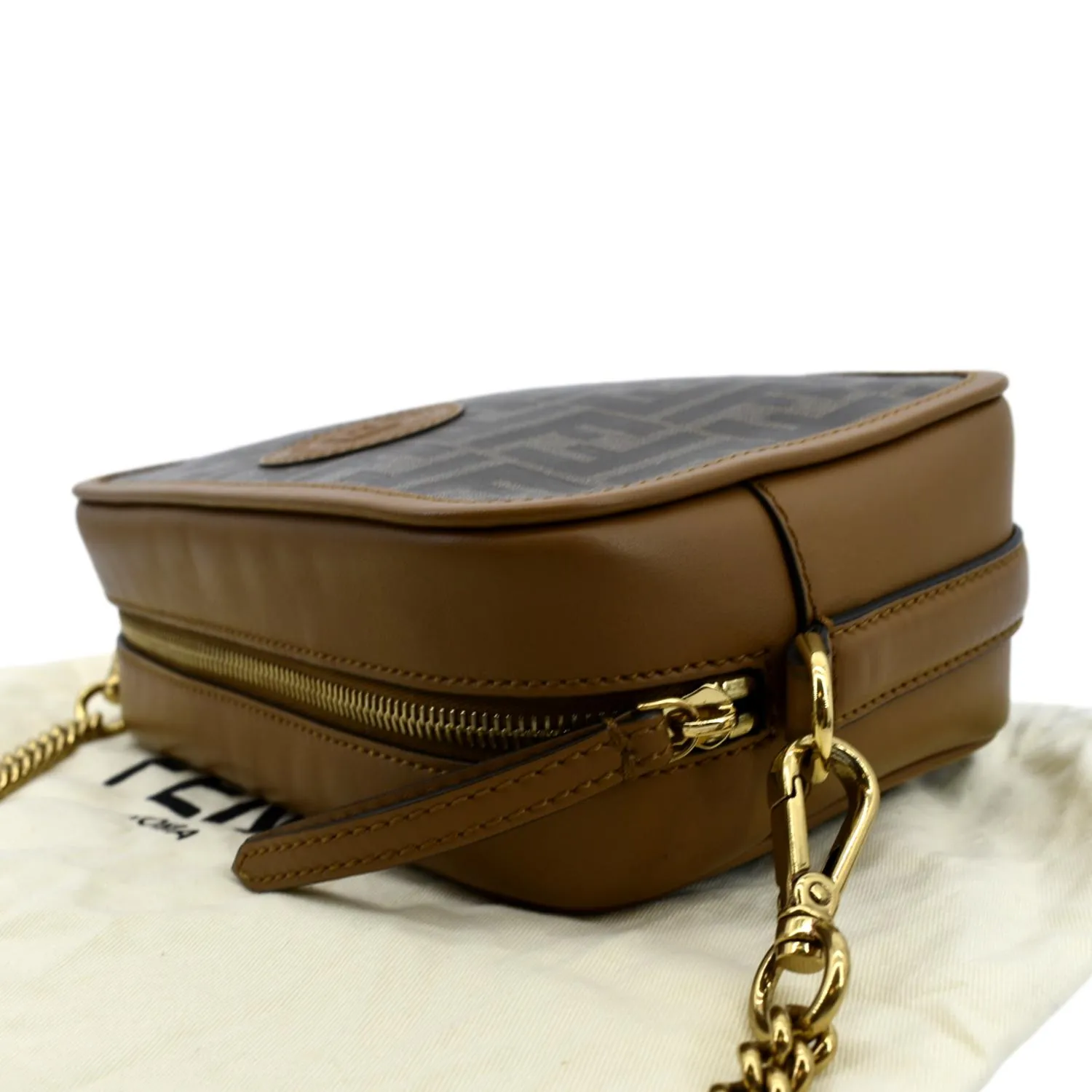 FENDI FF Fabric Crossbody Camera Bag Tan