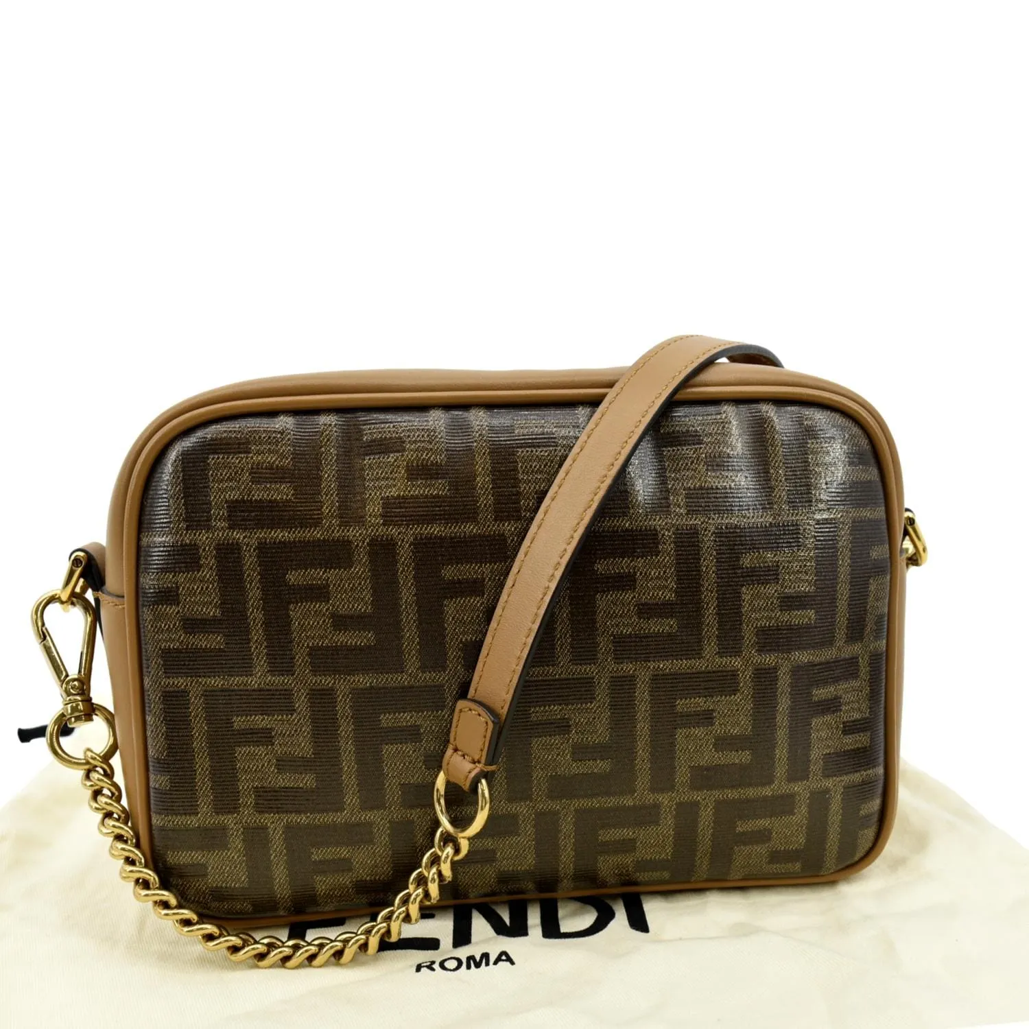 FENDI FF Fabric Crossbody Camera Bag Tan