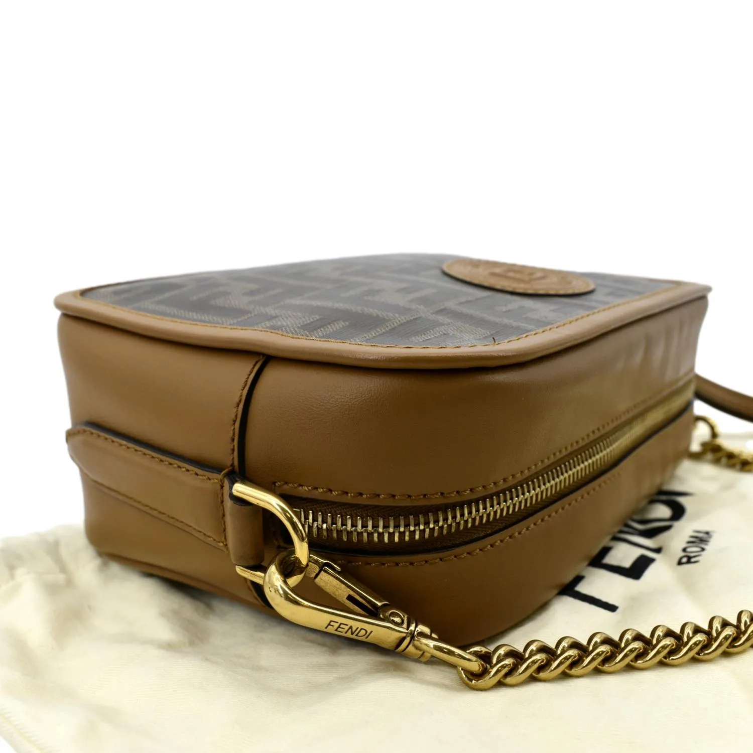 FENDI FF Fabric Crossbody Camera Bag Tan