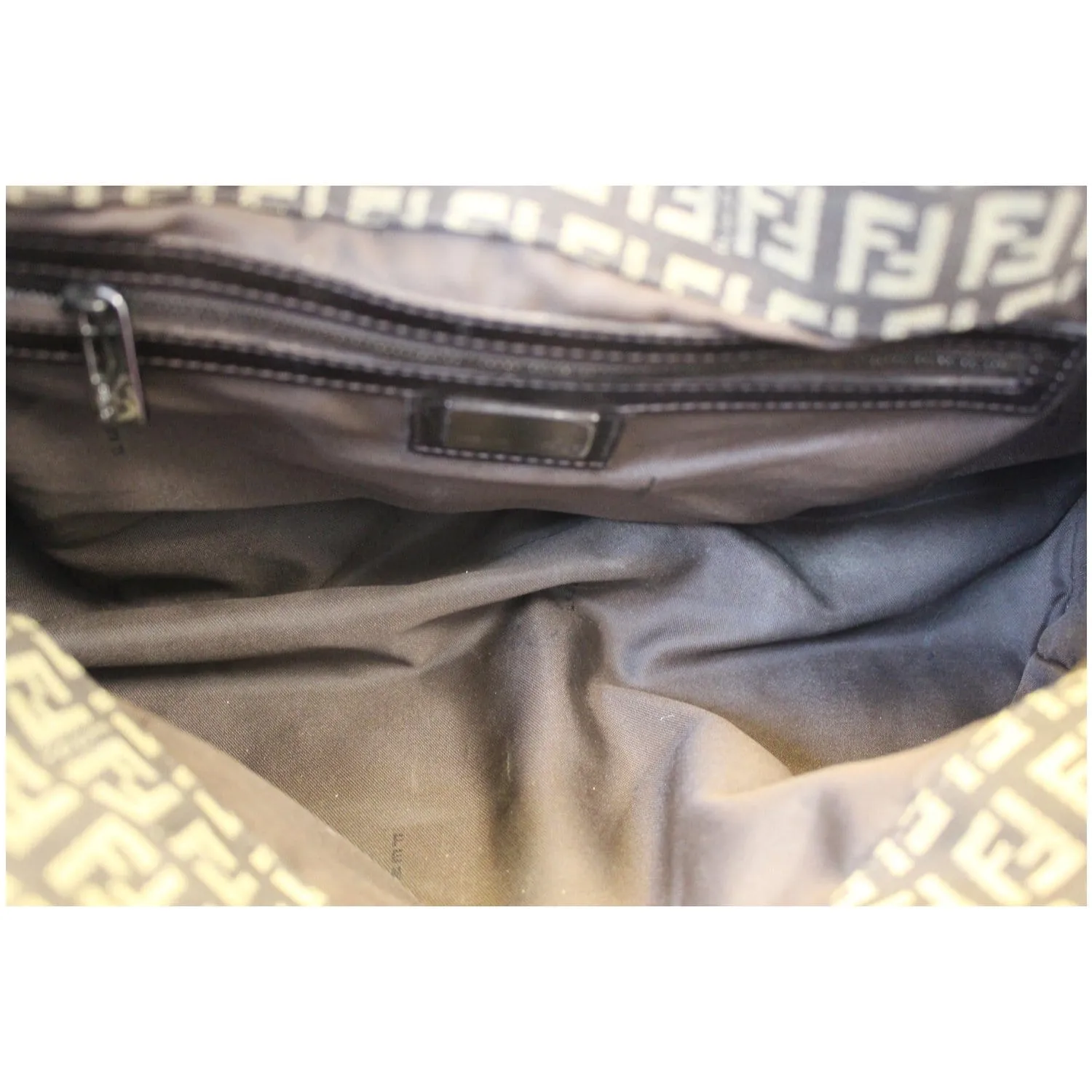 FENDI Zucchino Canvas Shoulder Bag Brown