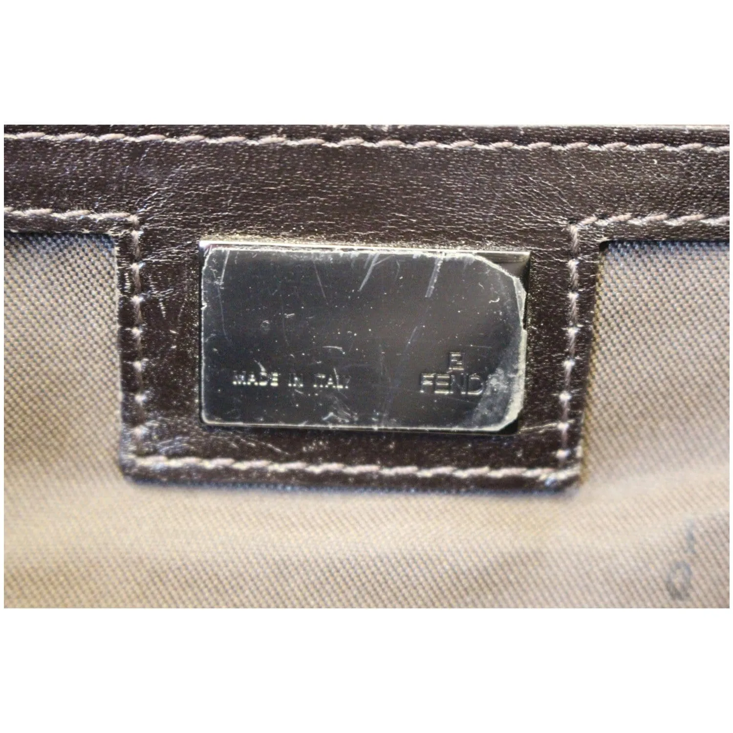 FENDI Zucchino Canvas Shoulder Bag Brown