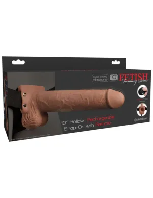 Fetish Fantasy Series 10" Hollow Rechargeable Strap-on With Remote - Tan
