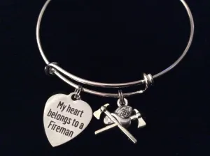 Firefighter Expandable Silver Charm Bracelet Fire Department Wife Gift Adjustable Wire Bangle