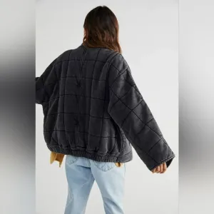 Free People Dolman Quilted Jacket Black Charcoal