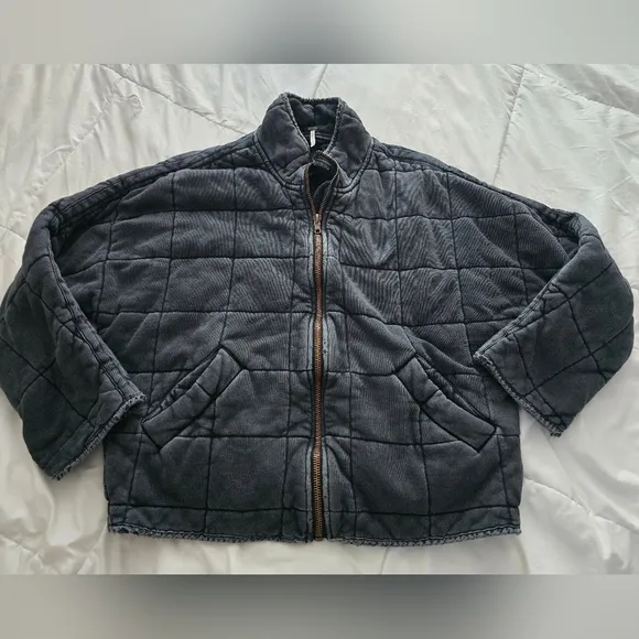 Free People Dolman Quilted Jacket Black Charcoal