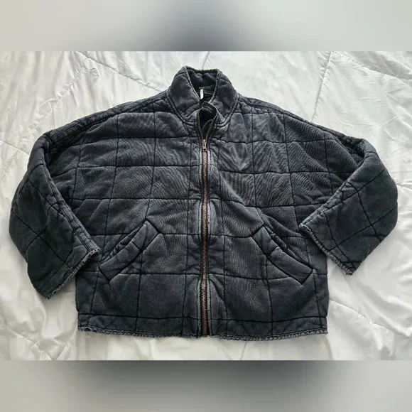 Free People Dolman Quilted Jacket Black Charcoal
