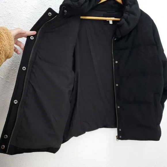 GARNET HILL 100% Wool Cropped Quilted Puffer Full Zip Coat