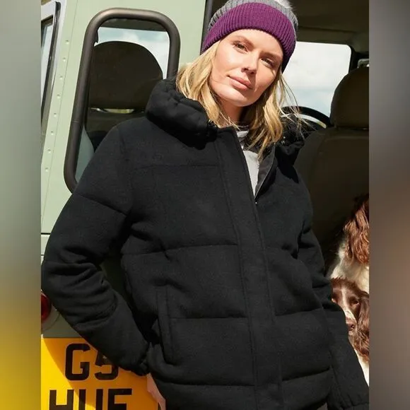 GARNET HILL 100% Wool Cropped Quilted Puffer Full Zip Coat