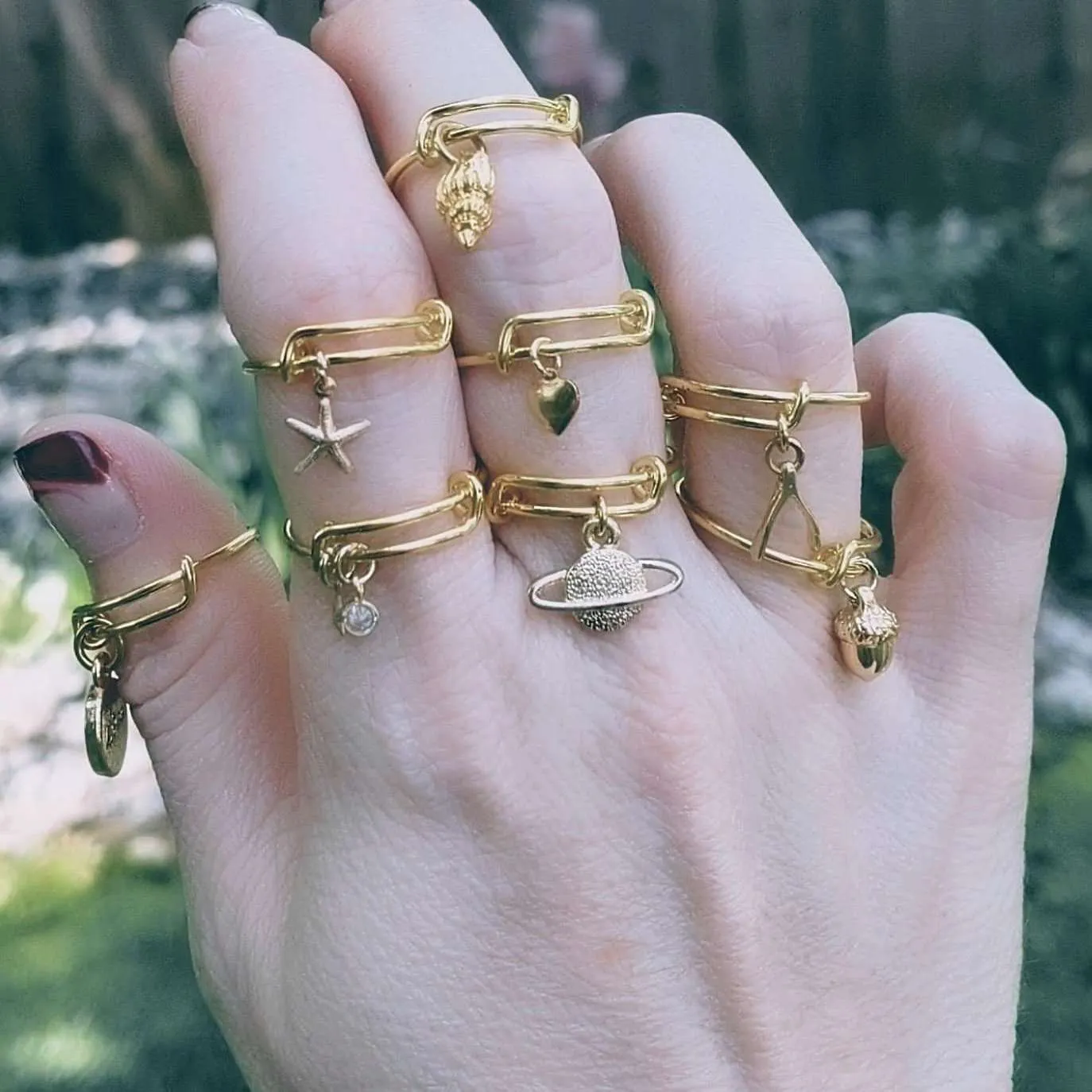 Gold Starfish Expandable Charm Ring,Gift for her