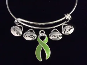 Green Awareness Ribbon Expandable Charm Bracelet Adjustable Bangle Gift Lyme Disease Cerebral Palsy Kidney Cancer