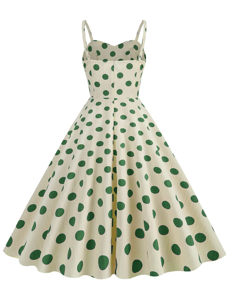 Green Polka Dots Vintage Strap Backless 1950S Vintage Dress