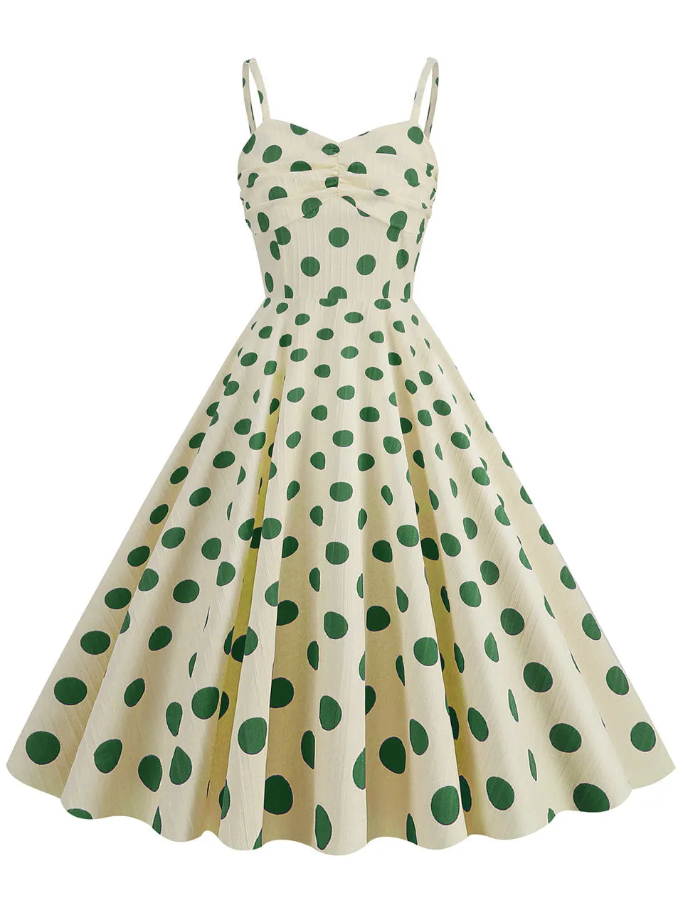 Green Polka Dots Vintage Strap Backless 1950S Vintage Dress