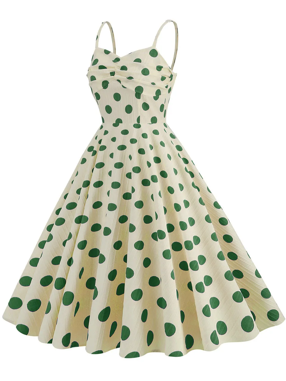Green Polka Dots Vintage Strap Backless 1950S Vintage Dress
