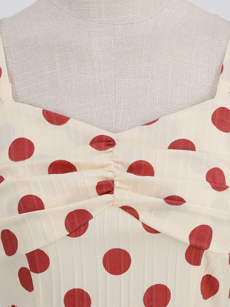 Green Polka Dots Vintage Strap Backless 1950S Vintage Dress