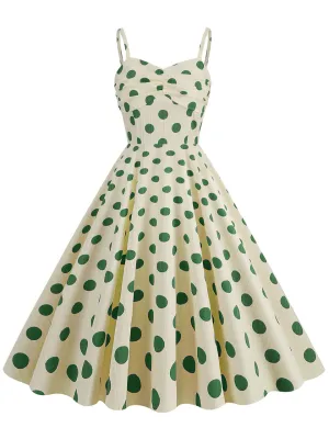 Green Polka Dots Vintage Strap Backless 1950S Vintage Dress