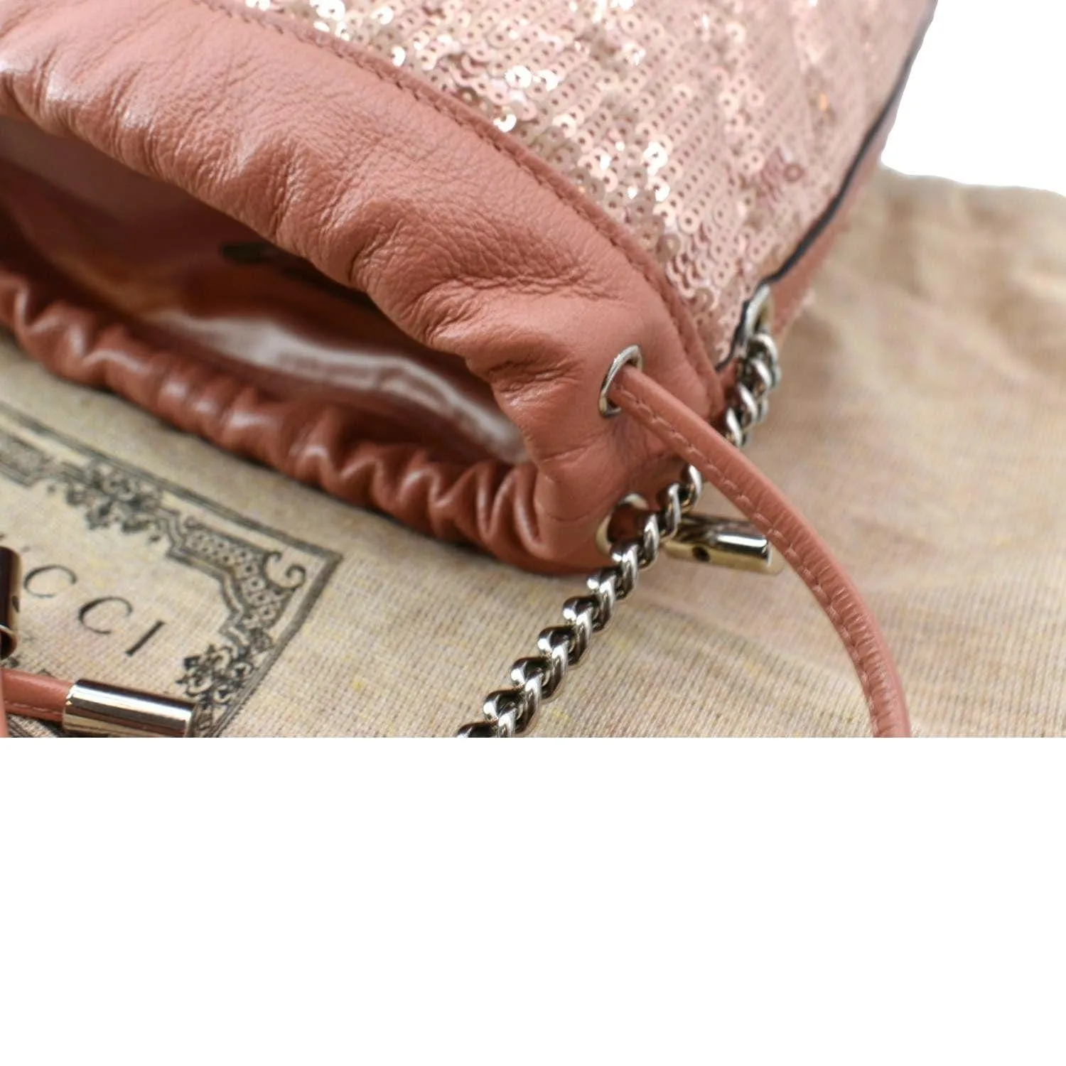 GUCCI GG Marmont Sequin Bucket Crossbody Bag Pink 575163