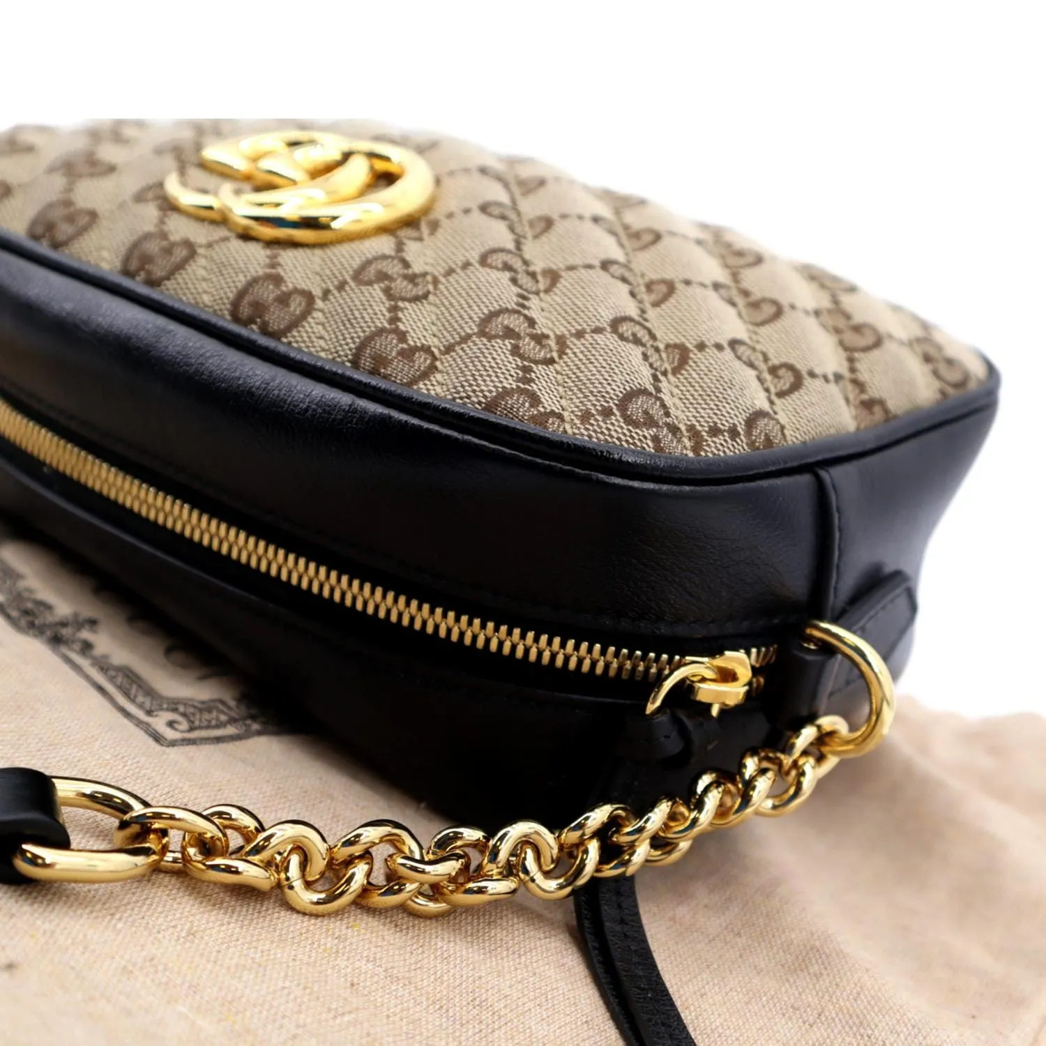 GUCCI GG Marmont Small Matelasse Canvas Leather Crossbody Bag Beige 447632