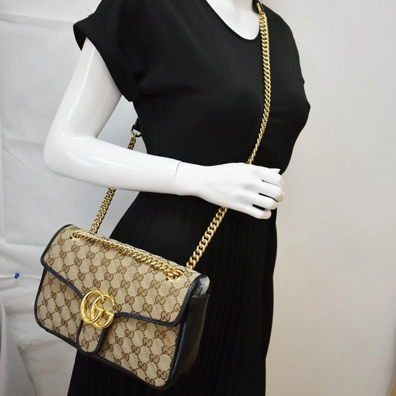 GUCCI GG Marmont Small Matelasse Canvas Shoulder Bag Black 443497