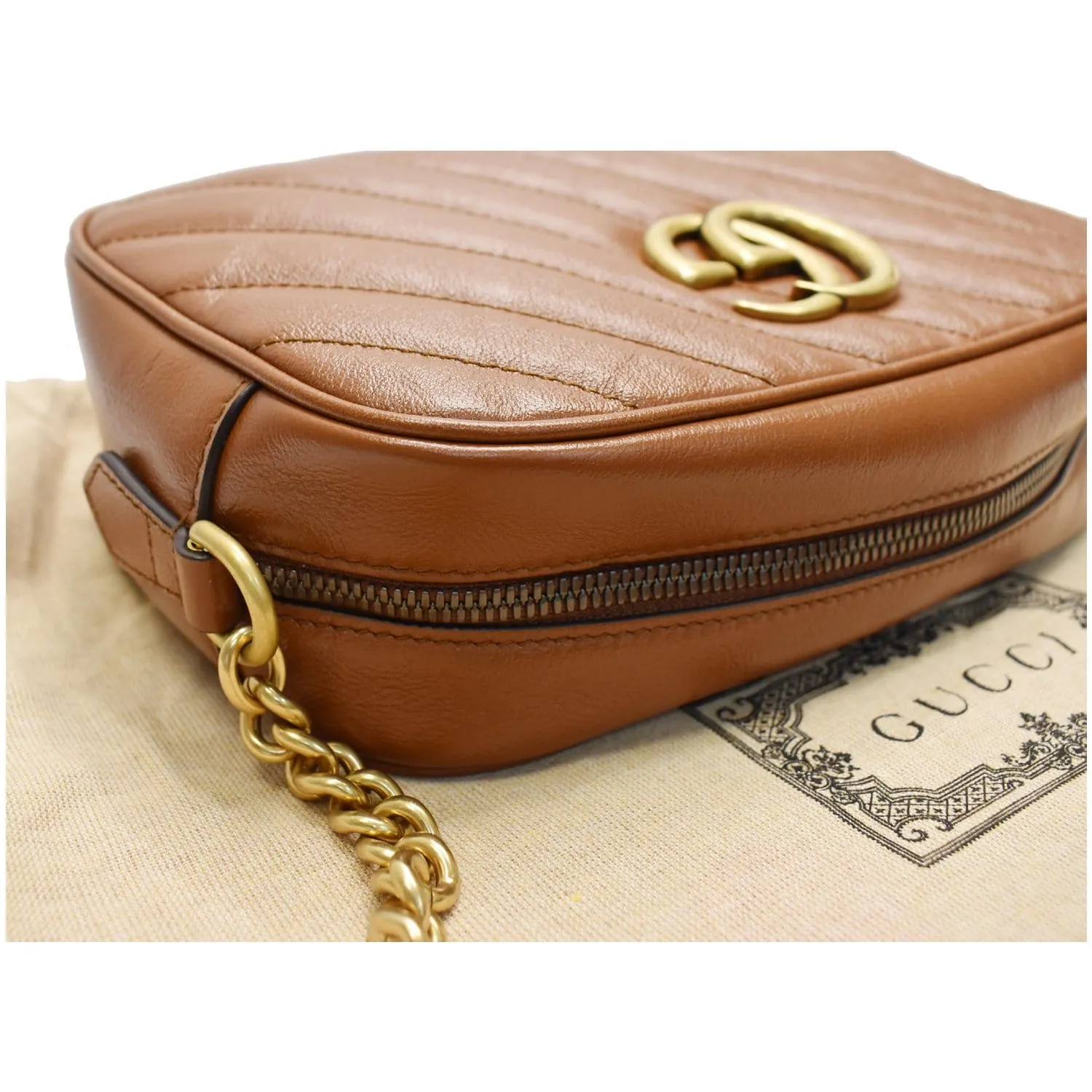 GUCCI GG Marmont Small Matelasse Leather Shoulder Bag Brown 447632