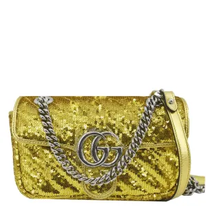 GUCCI GG Mini Marmont Sequin Shoulder Bag Gold 446744