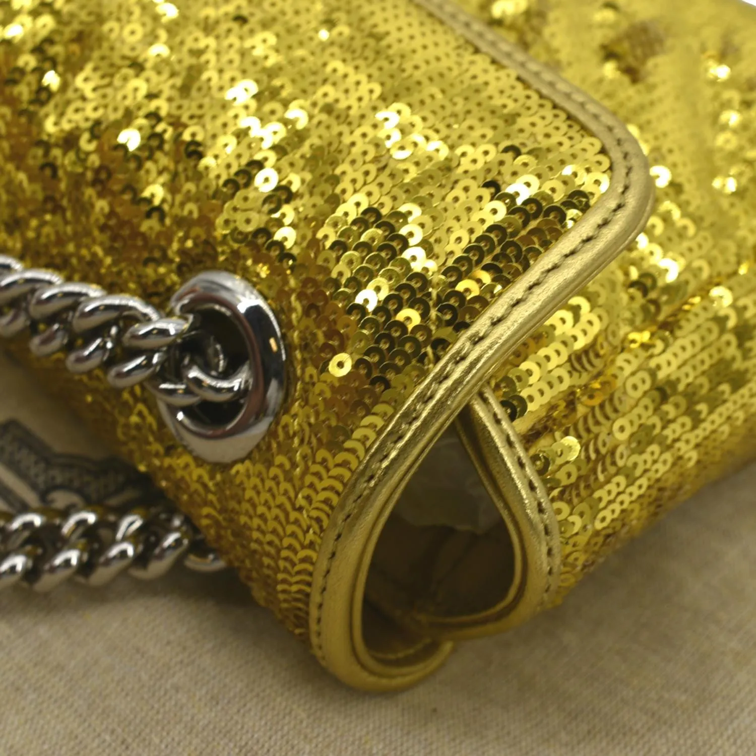 GUCCI GG Mini Marmont Sequin Shoulder Bag Gold 446744