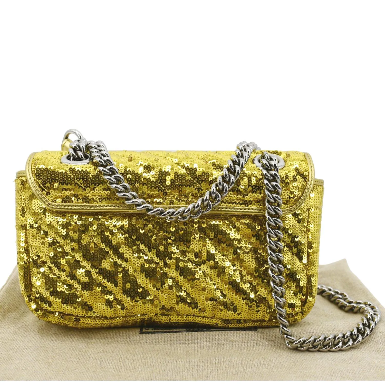 GUCCI GG Mini Marmont Sequin Shoulder Bag Gold 446744