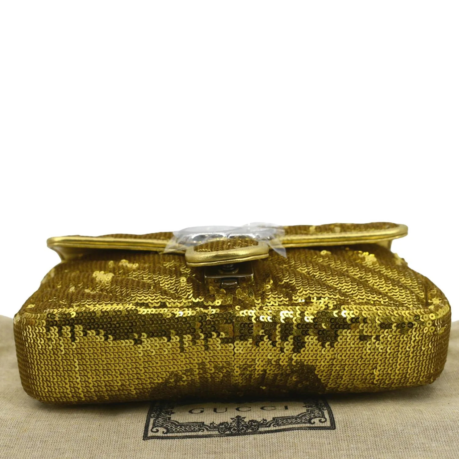 GUCCI GG Mini Marmont Sequin Shoulder Bag Gold 446744