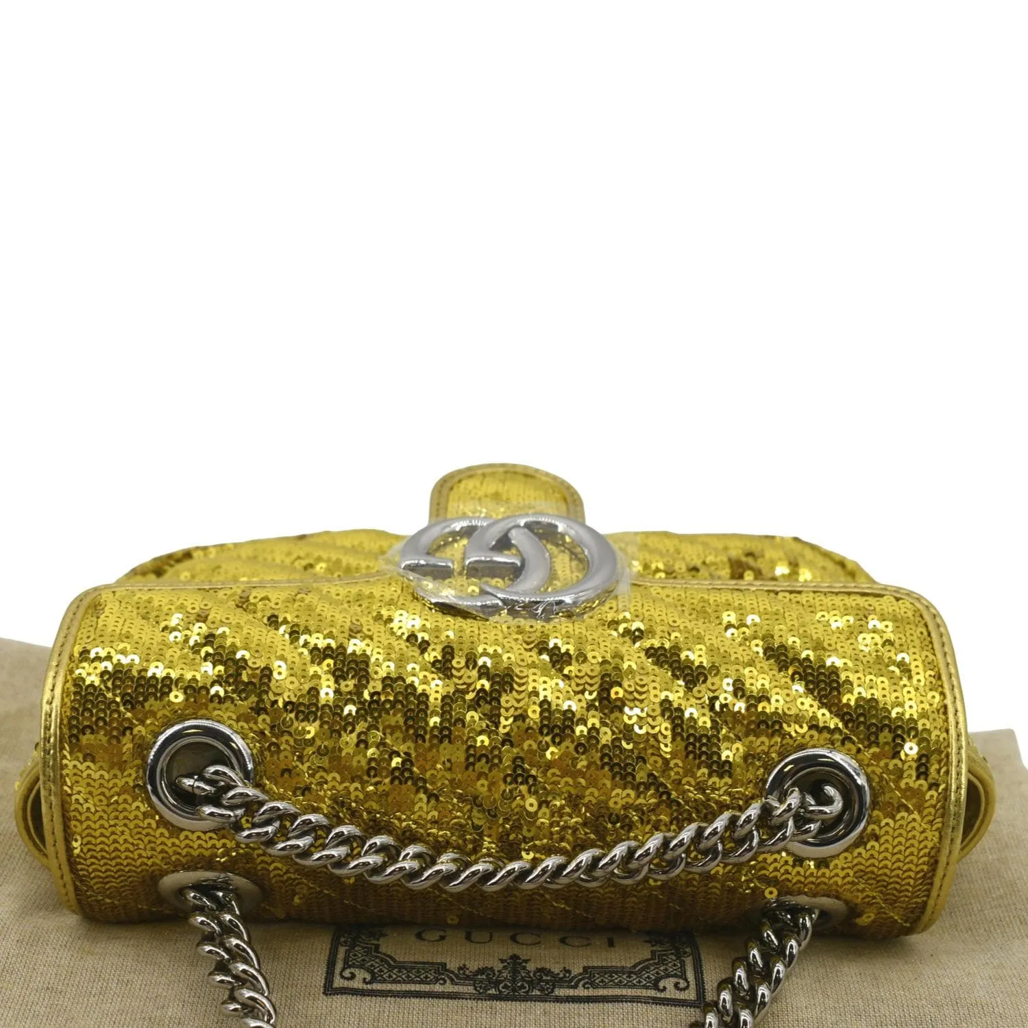 GUCCI GG Mini Marmont Sequin Shoulder Bag Gold 446744