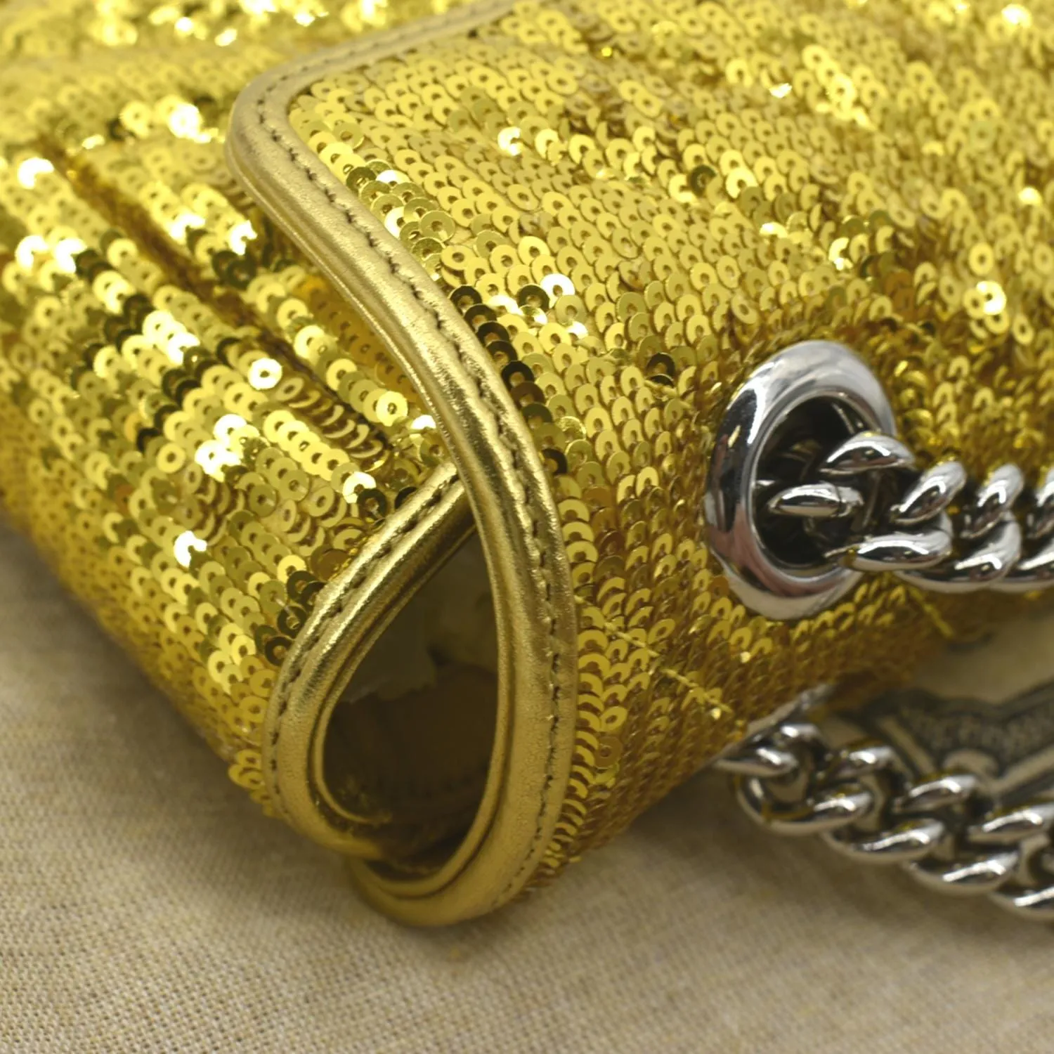 GUCCI GG Mini Marmont Sequin Shoulder Bag Gold 446744