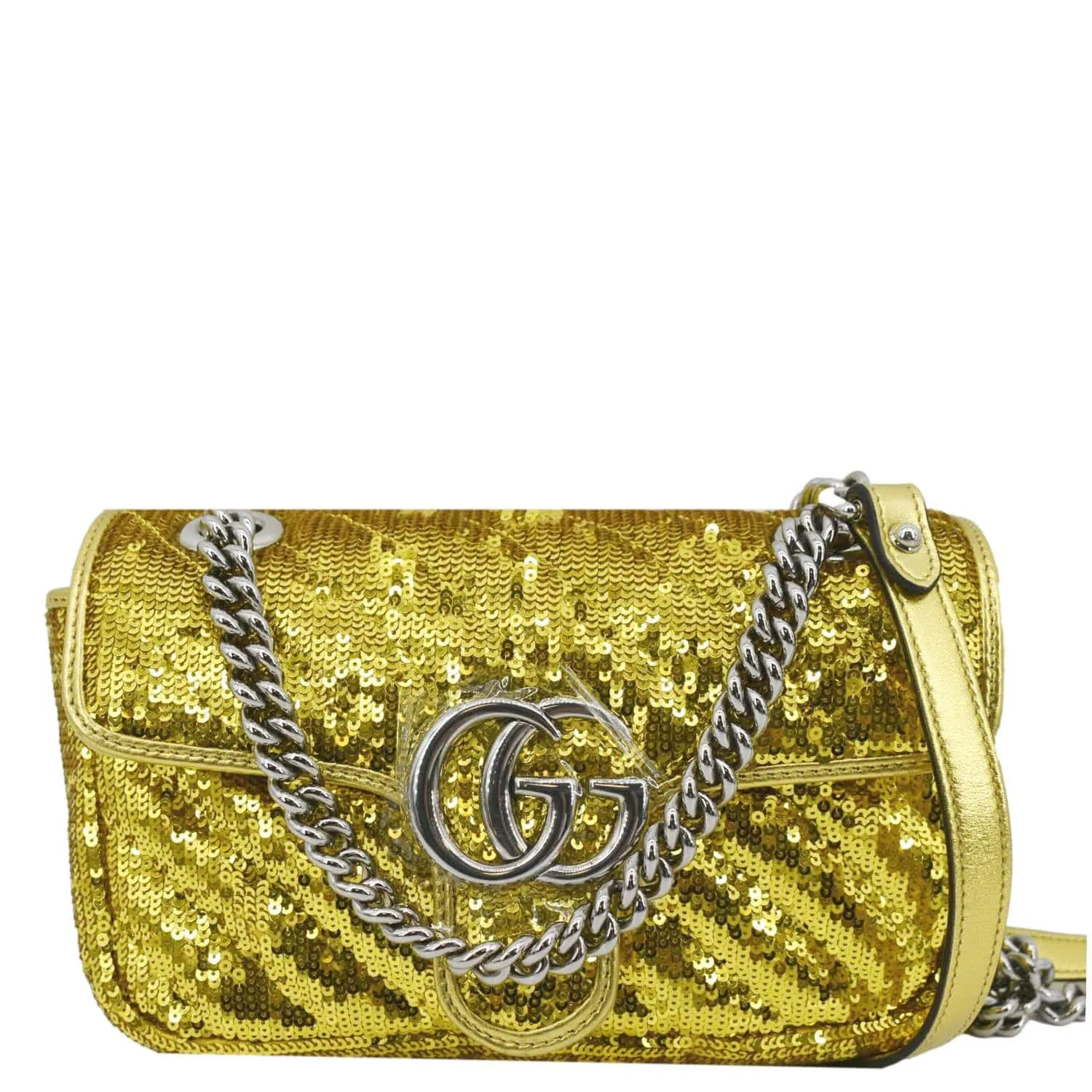 GUCCI GG Mini Marmont Sequin Shoulder Bag Gold 446744