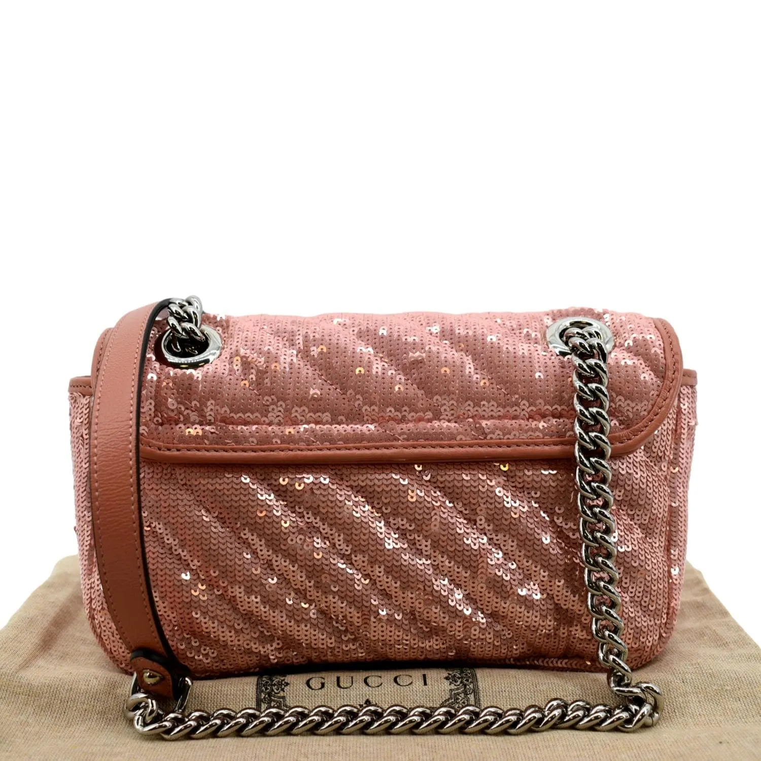 GUCCI GG Mini Marmont Sequin Shoulder Bag Pink 446744