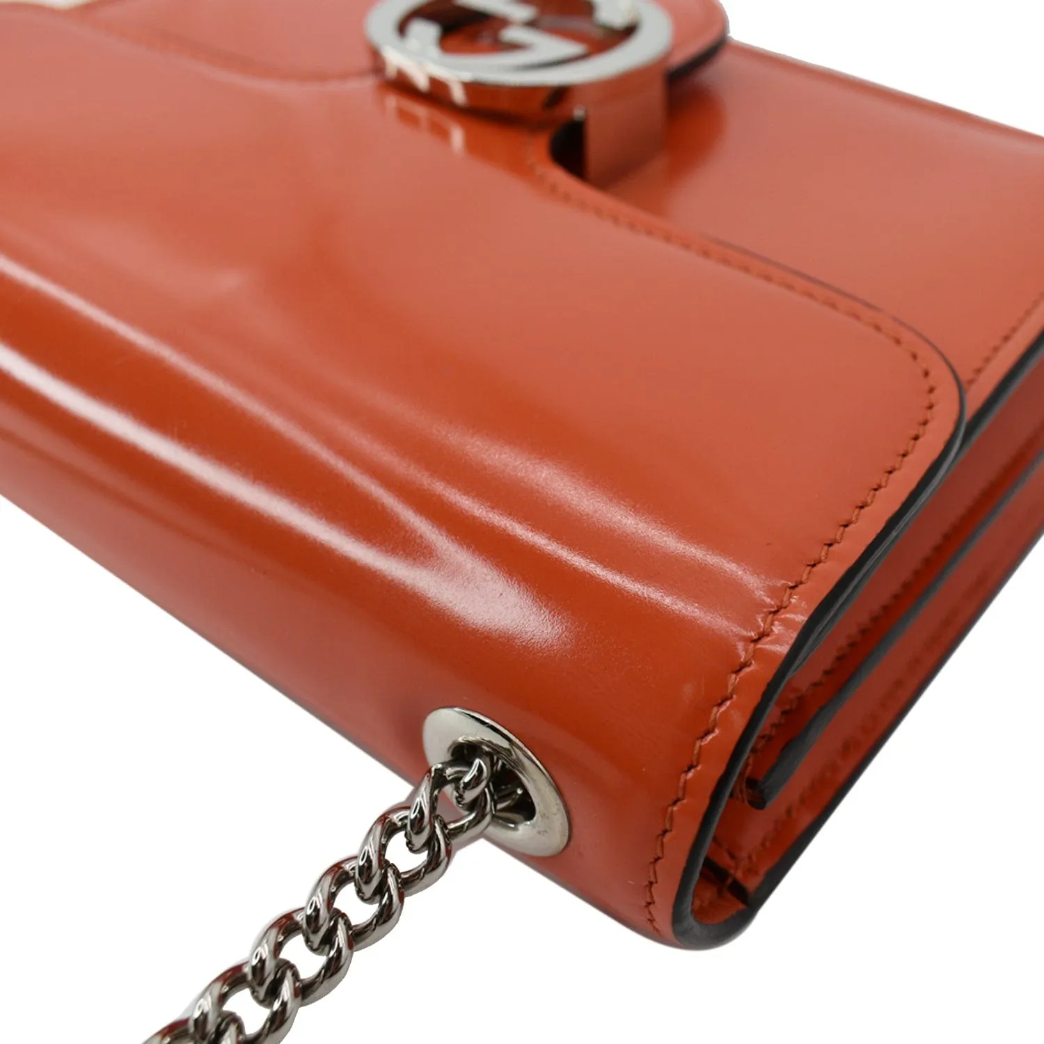 GUCCI Interlocking G Closure Leather Shoulder Bag Orange 387609