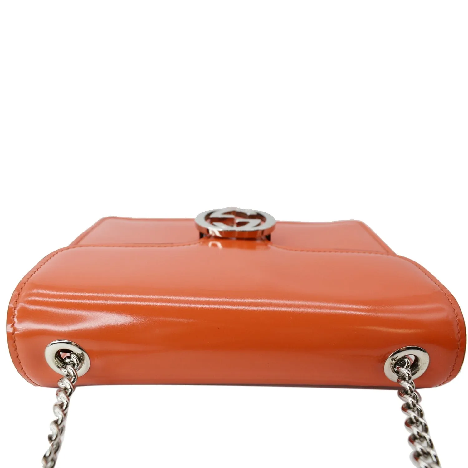 GUCCI Interlocking G Closure Leather Shoulder Bag Orange 387609