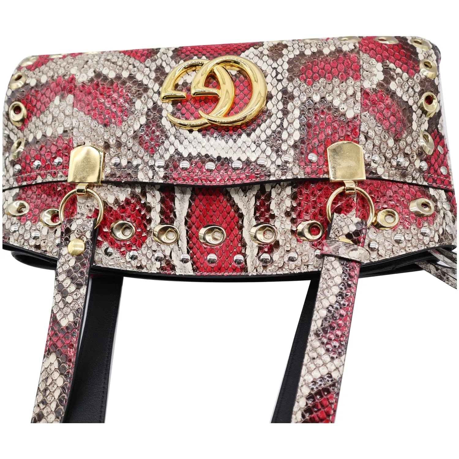 GUCCI Large Arli Snakeskin Leather Top Handle Shoulder Bag Multicolor 550130