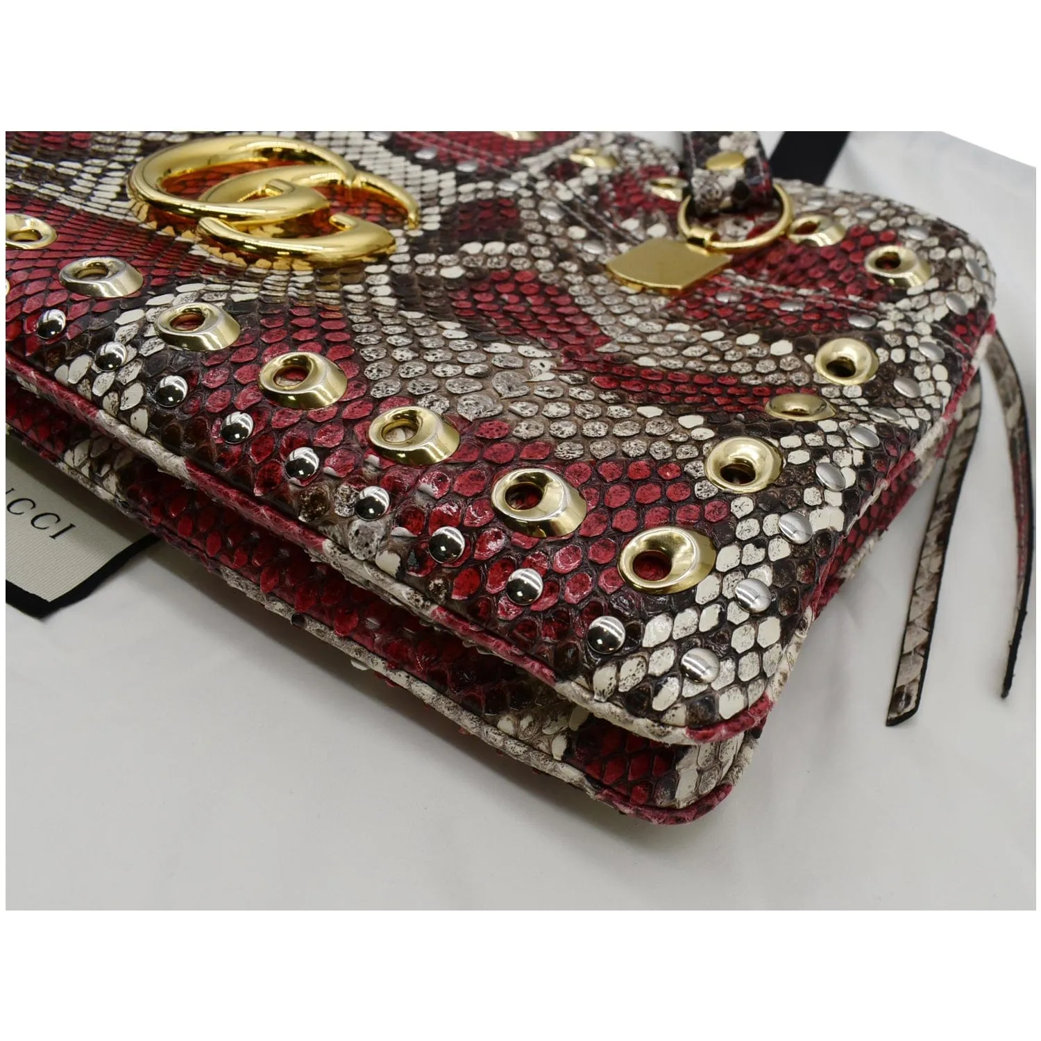 GUCCI Large Arli Snakeskin Leather Top Handle Shoulder Bag Multicolor 550130