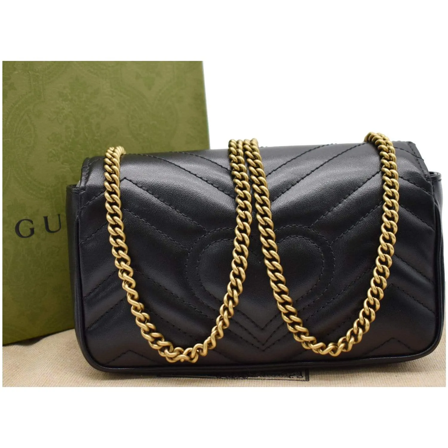 GUCCI Marmont Super Mini Matelasse Leather Crossbody Bag Black