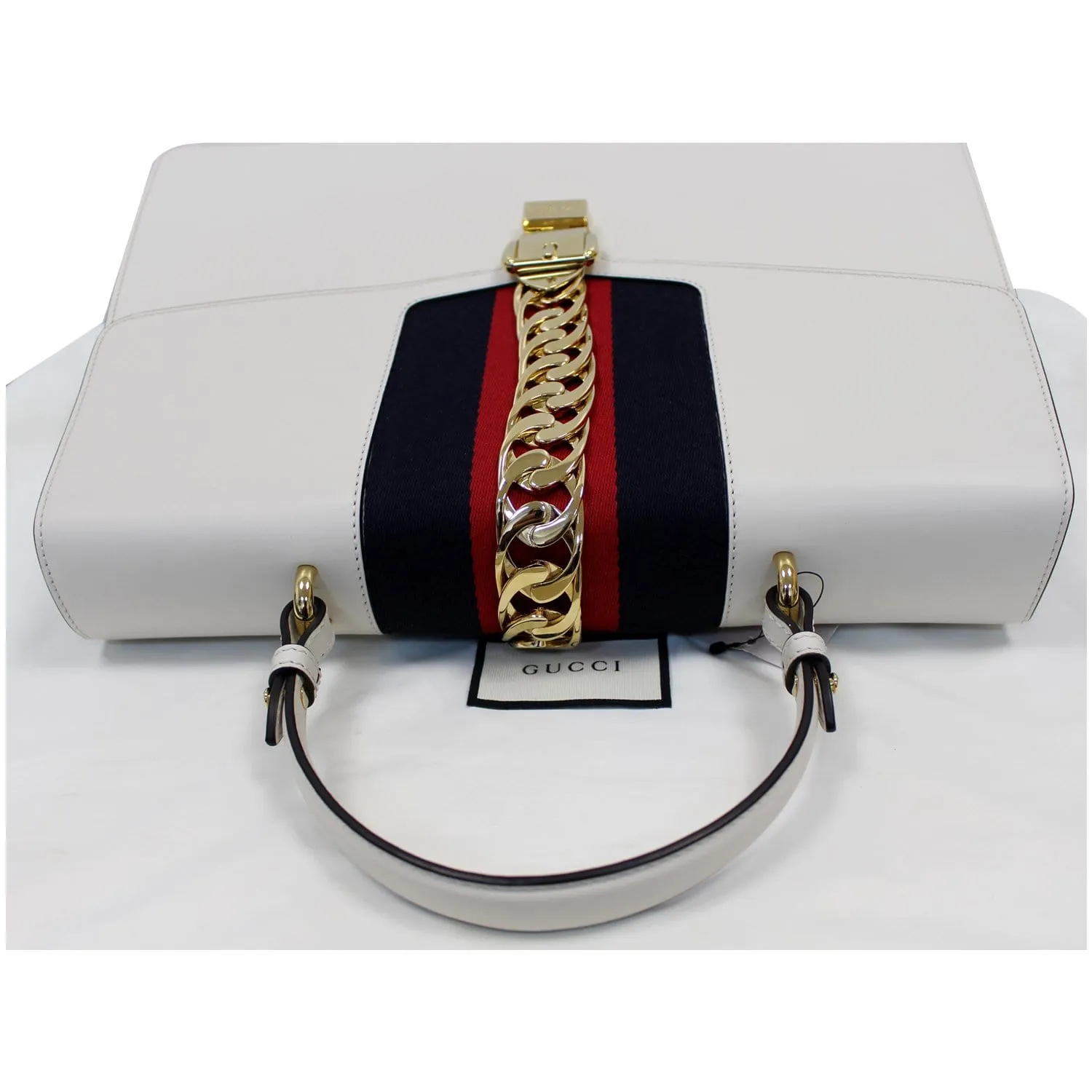 GUCCI Maxi Sylvie Calfskin Top Handle Bag White 477631