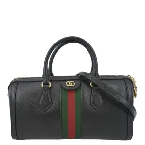 GUCCI Ophidia GG Web Leather Top Handle Shoulder Bag Black 524532