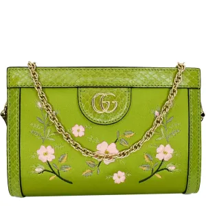 GUCCI Ophidia Silk Embroidered Floral Mini Shoulder Bag Green  - Hot Deals