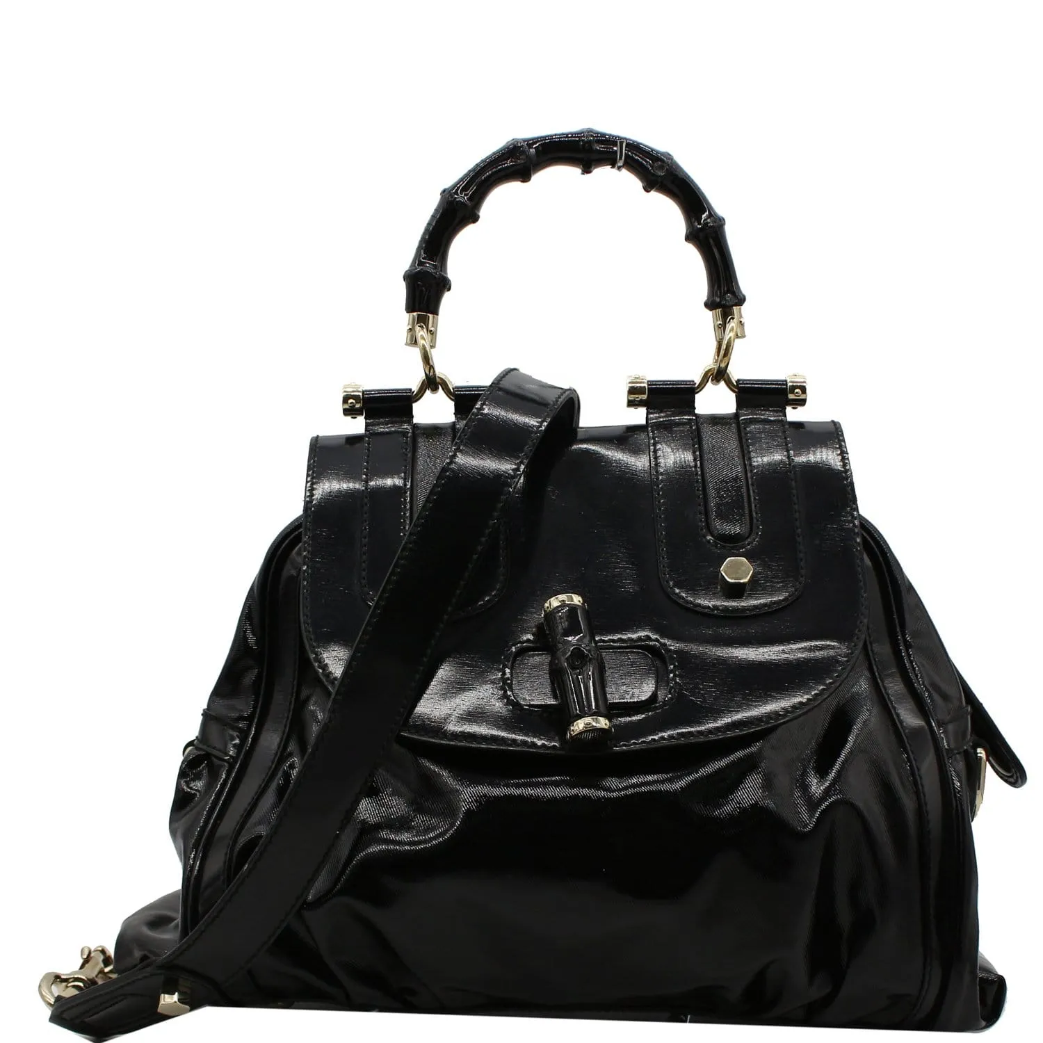 GUCCI Pop Bamboo Dialux Coated Canvas Top Handle Shoulder Bag Black 190256