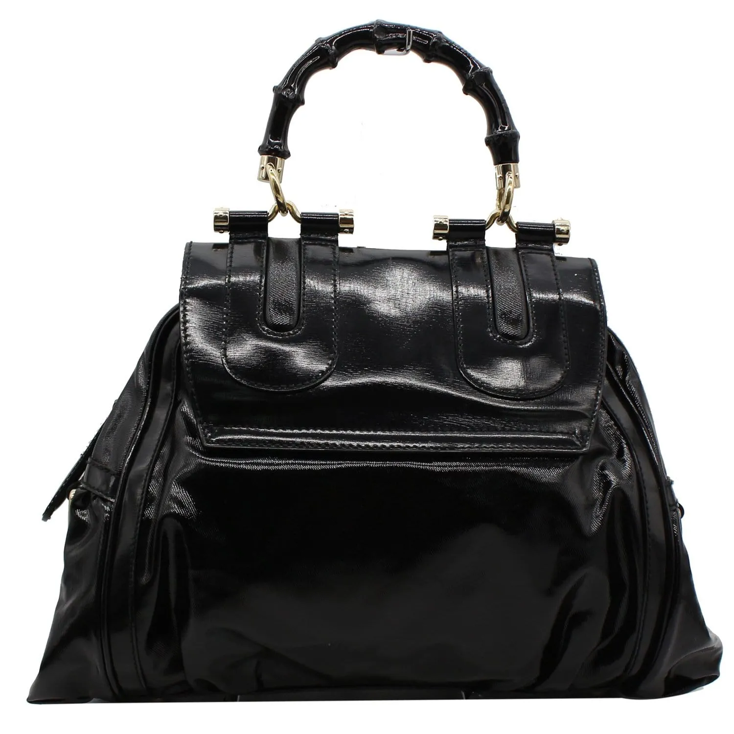 GUCCI Pop Bamboo Dialux Coated Canvas Top Handle Shoulder Bag Black 190256