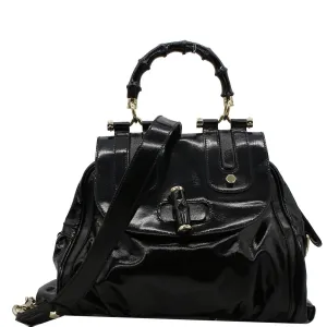GUCCI Pop Bamboo Dialux Coated Canvas Top Handle Shoulder Bag Black 190256
