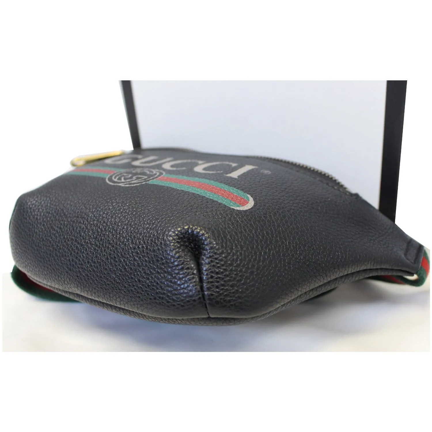 GUCCI Print Leather Black Belt Waist Bum Bag Small 527792