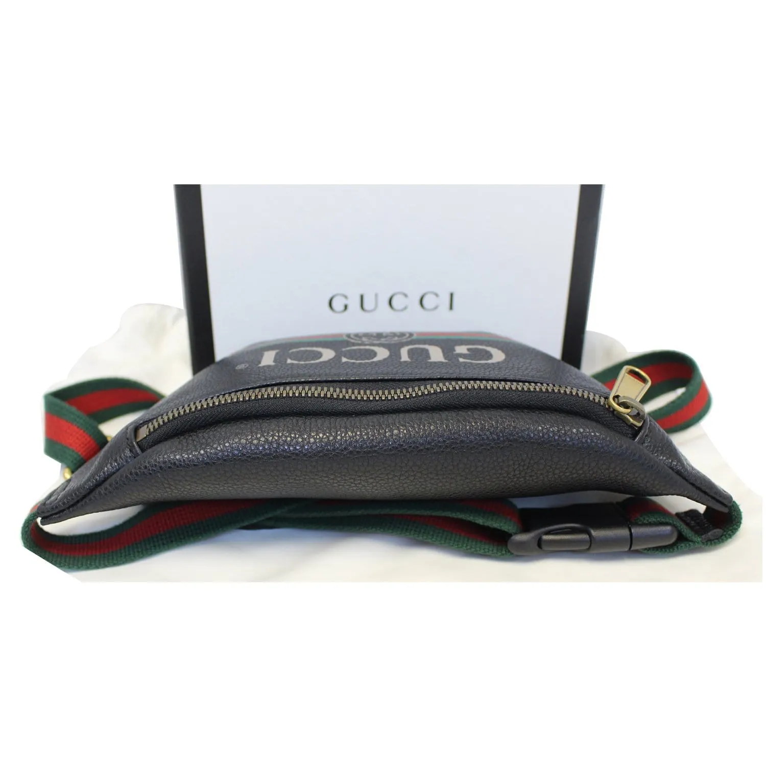 GUCCI Print Leather Black Belt Waist Bum Bag Small 527792