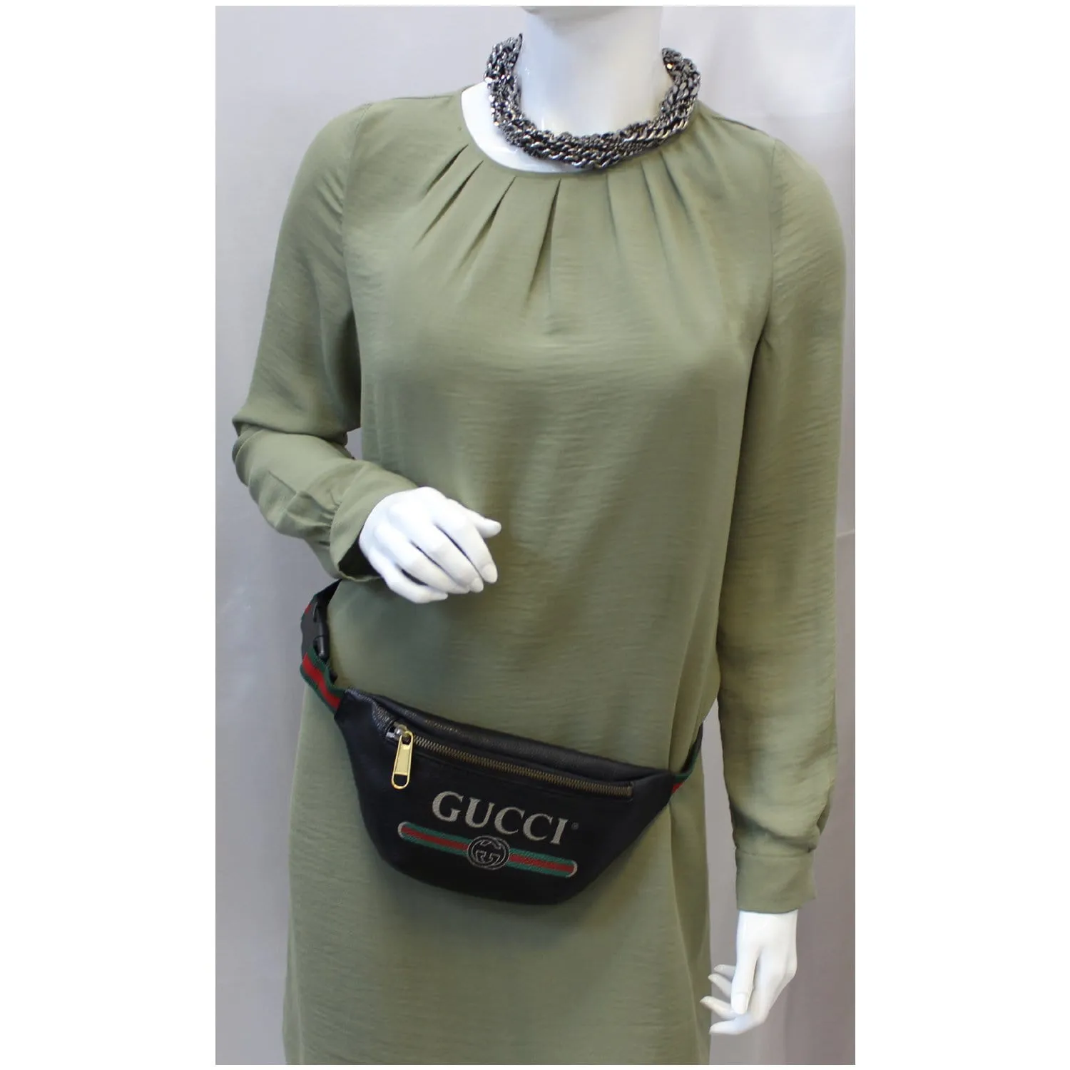 GUCCI Print Leather Black Belt Waist Bum Bag Small 527792