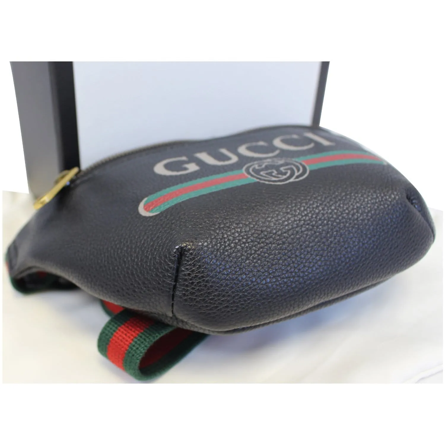 GUCCI Print Leather Black Belt Waist Bum Bag Small 527792